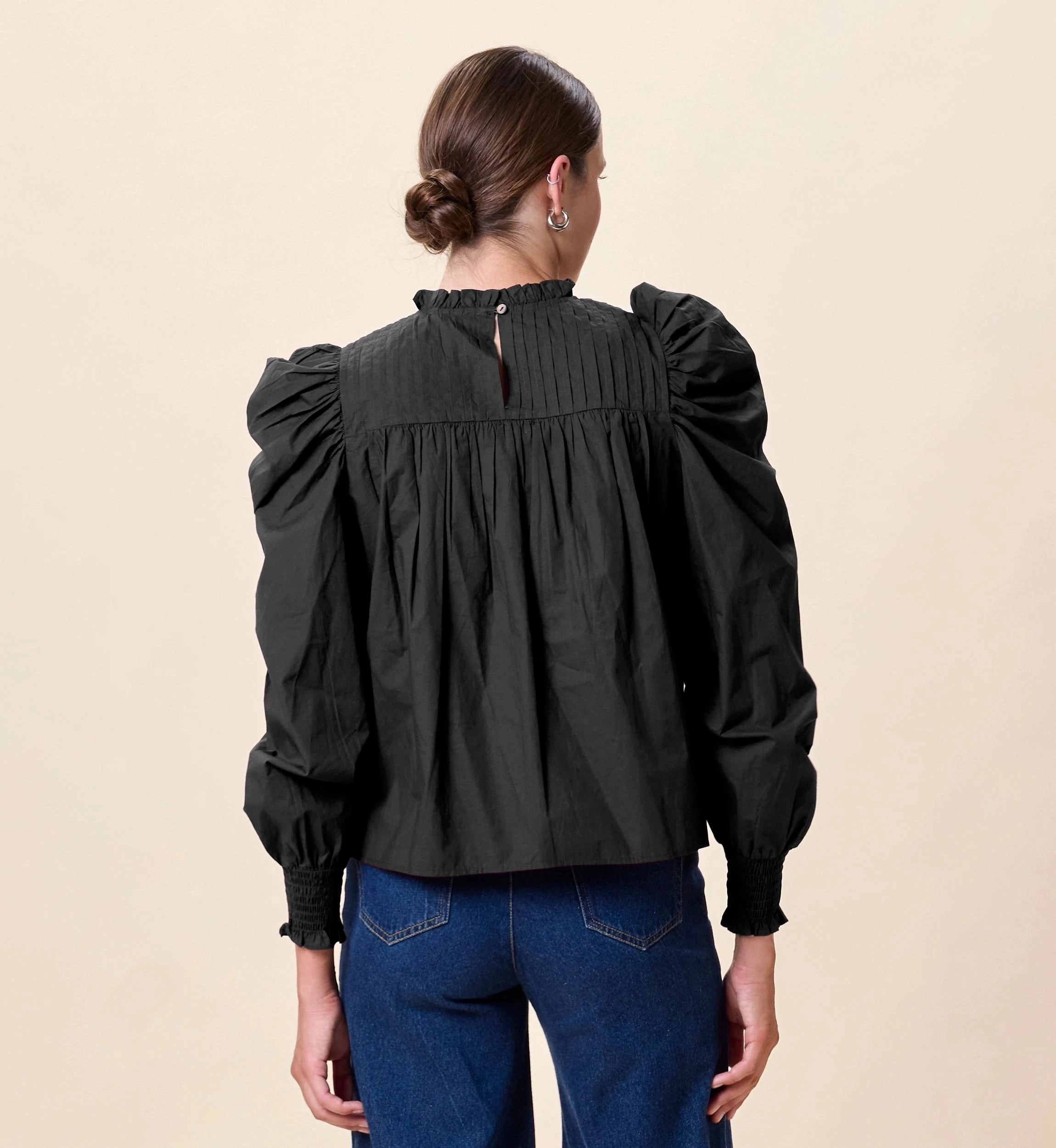 Irina Blouse | Black Workout Apparel Ribbed Knit Fabric