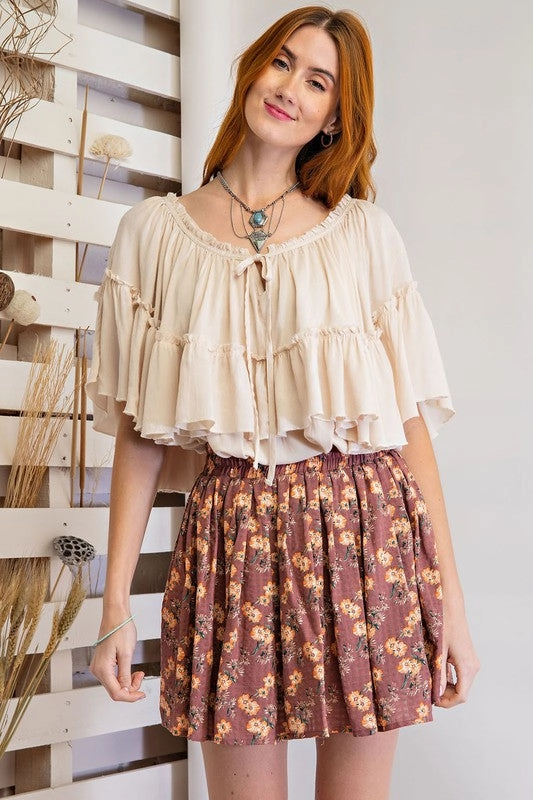 IVY PRINTED COTTON GAUZE MINI SKIRT Contrast Stitching Urban Style