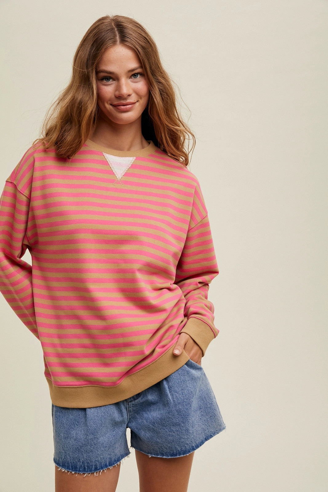 Textured Weave Ivy Striped Crewneck