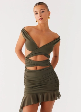 Ivy Whisper Mini Dress - Khaki Chic Urban