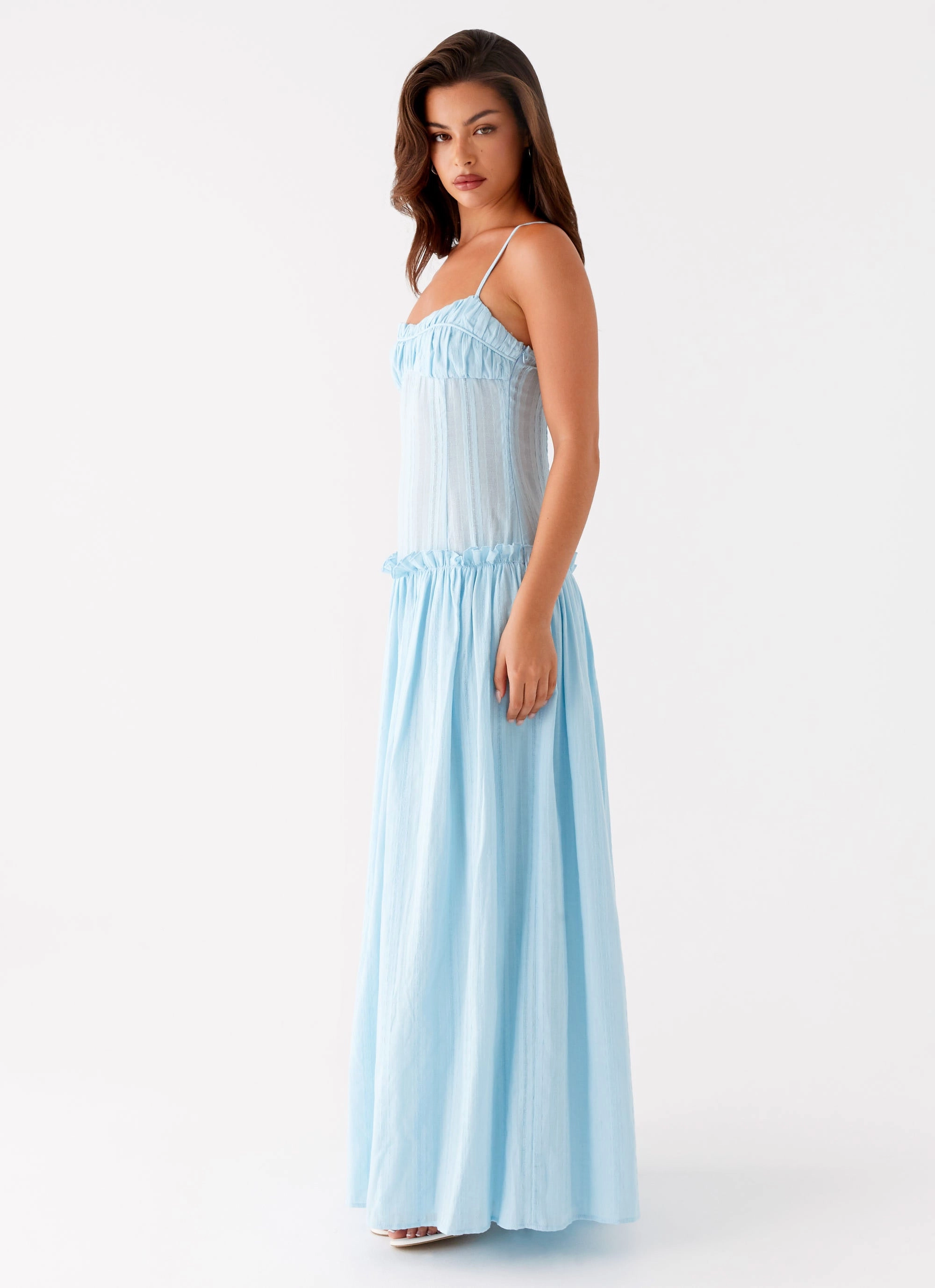 Jacinda Drop Waist Maxi Dress - Blue Long Coat