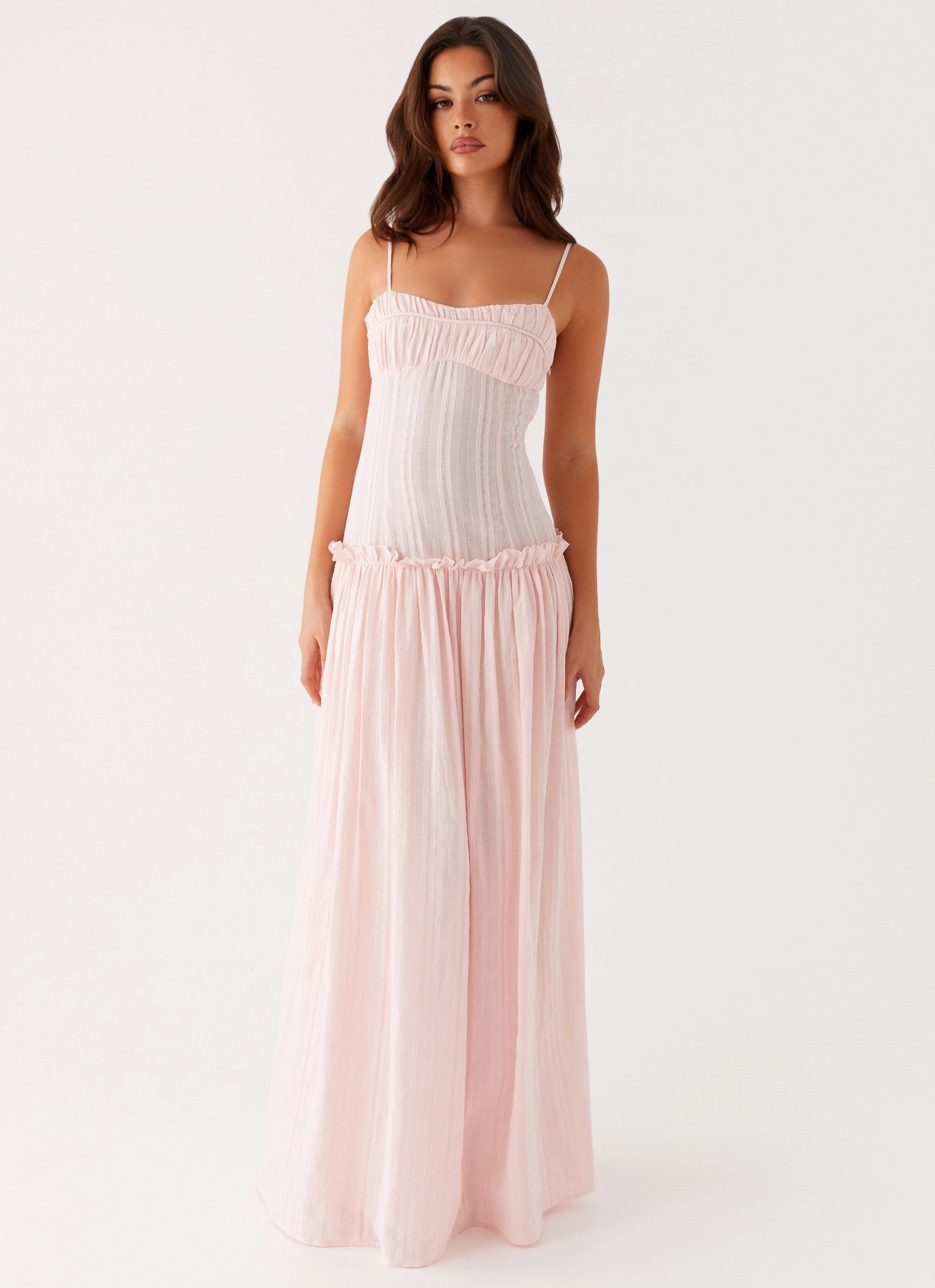 Jacinda Drop Waist Maxi Dress - Pink Versatile Coat