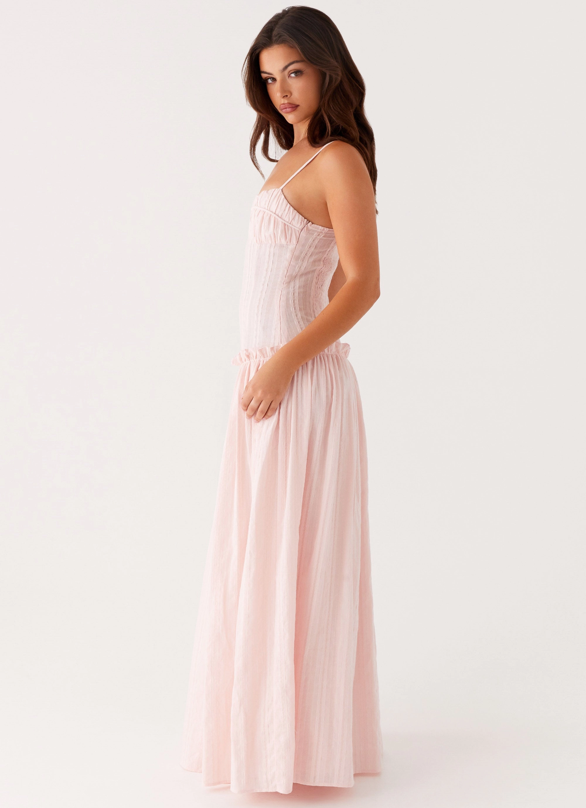 Jacinda Drop Waist Maxi Dress - Pink Cocoon Coat Winter Protection Wear
