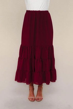 Jane Solid Elastic Waist Maxi Woven Skirt W/lining Seamless Finish