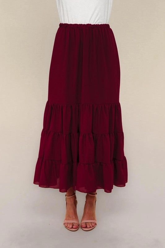 Jane Solid Elastic Waist Maxi Woven Skirt W/lining Non see through Tie Dye Style