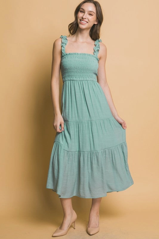 Jasmine Smocked Bodice Maxi Dress flowy style Resort Ready