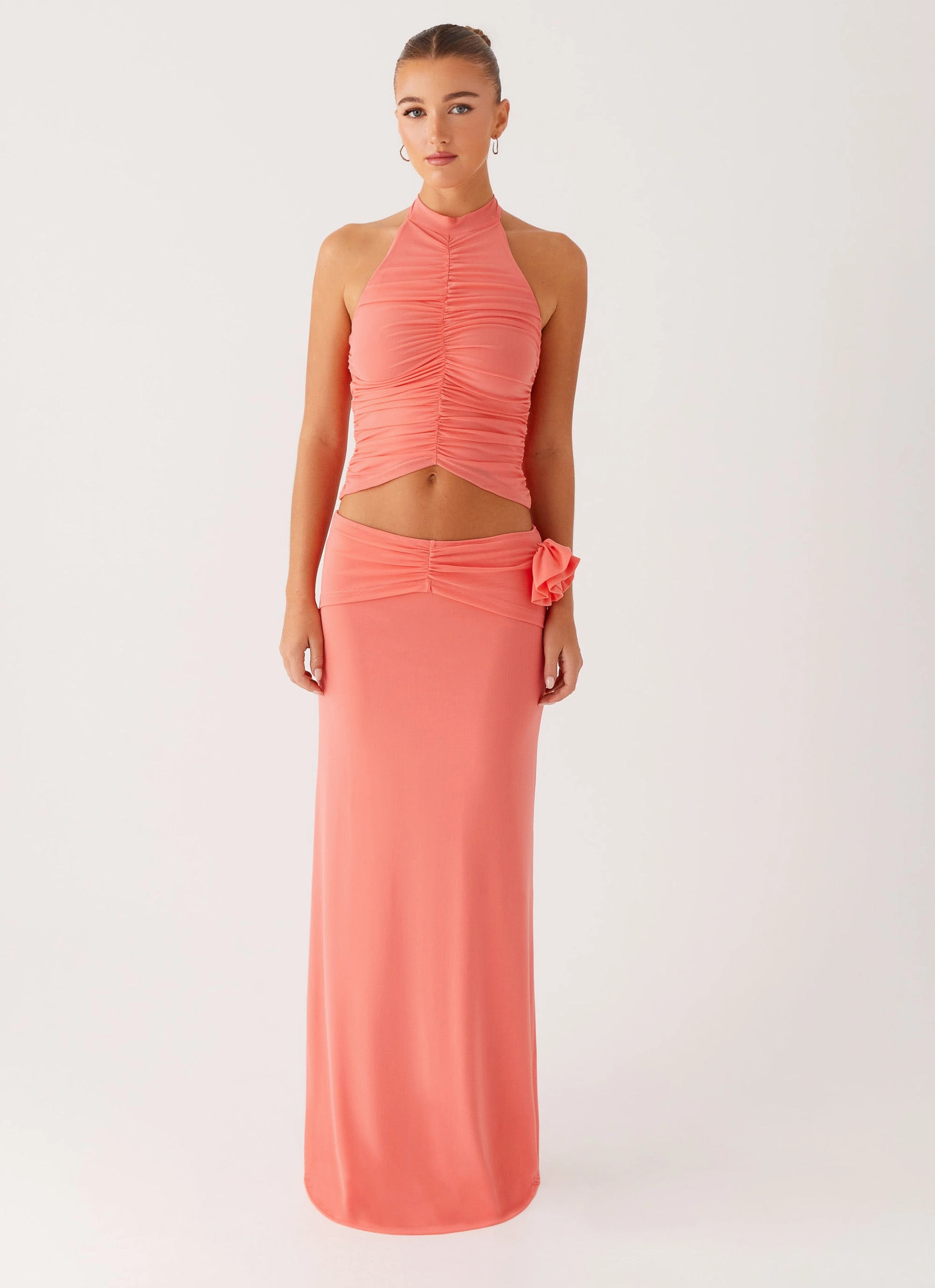 A Line Cut Tea length Jayce Maxi Skirt - Salmon