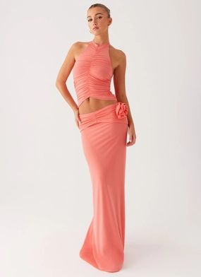 Wrap Front Edgy Look Jayce Maxi Skirt - Salmon