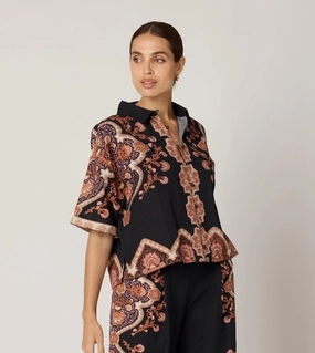 Jeni Blouse | Dark Lagos Stretch Fabric Stretchable Blend
