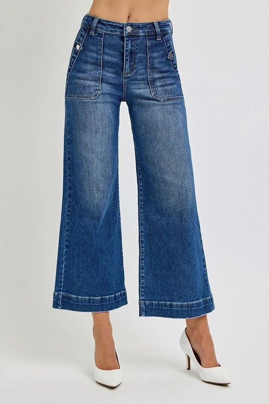 Layered Basics Plain Favorite JODIE HIGH RISE ANKLE WIDE LEG PATCH FRONT POCKET JEANS