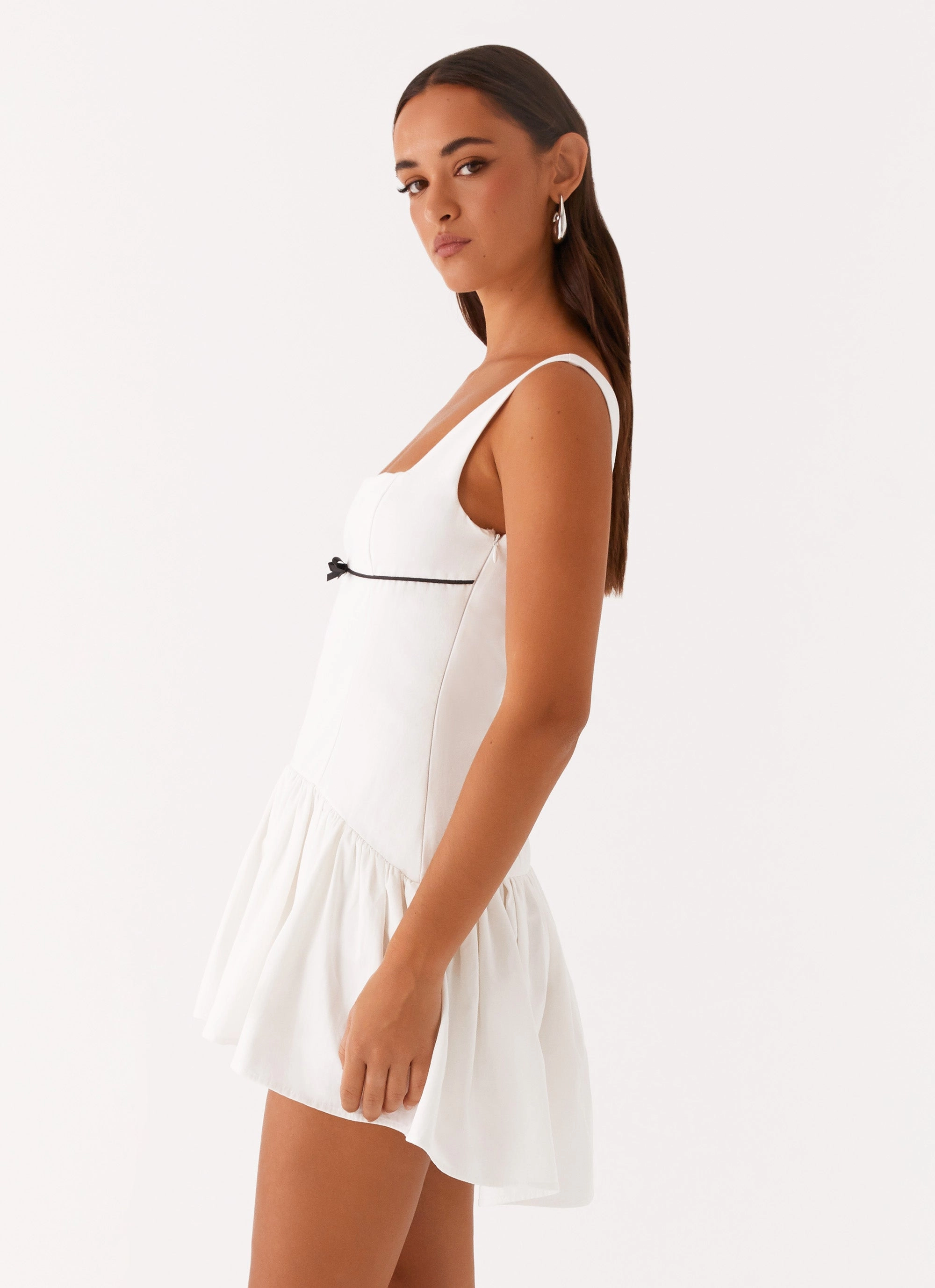 Asymmetric-Neck Smooth Wear Jolene Mini Dress - White