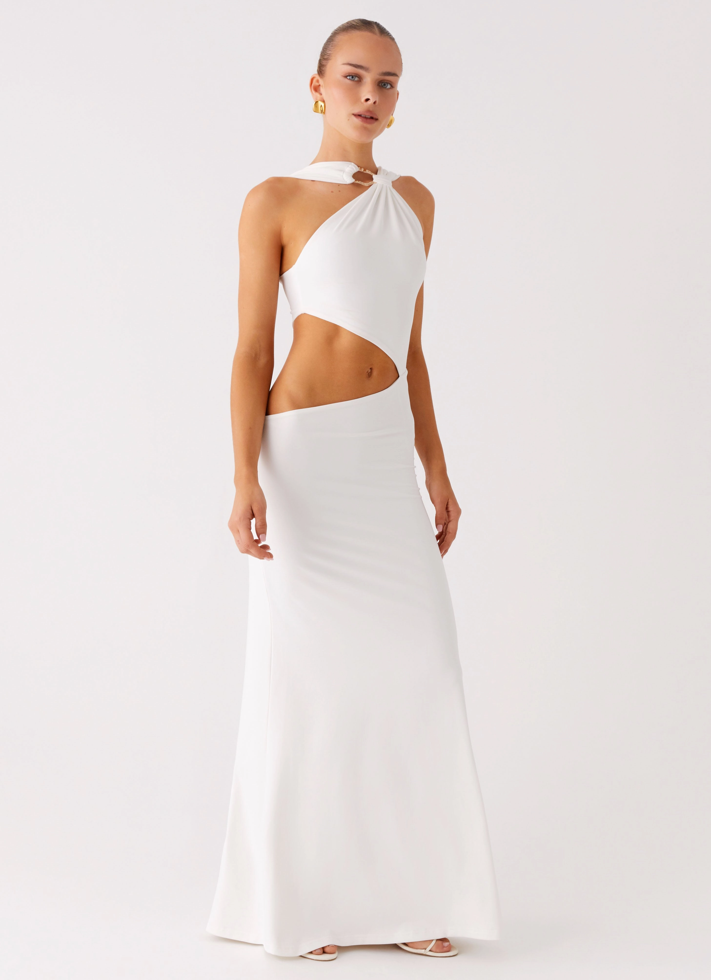 Juliander Knot Maxi Dress - White Bold Statement Reversible Coat