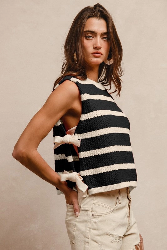 JULY TEXTURED STRIPE SIDE TIED VEST TOP S-XL Formal Wear All Purpose Casual Cut