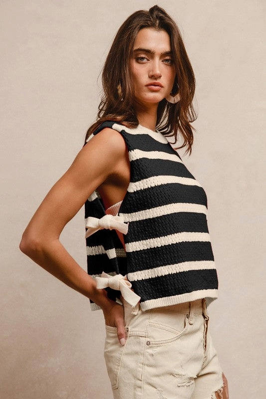 Hypoallergenic Fiber JULY TEXTURED STRIPE SIDE TIED VEST TOP S-XL