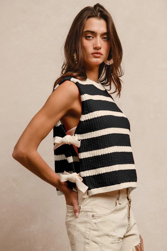 AdjustableHem JULY TEXTURED STRIPE SIDE TIED VEST TOP S-XL