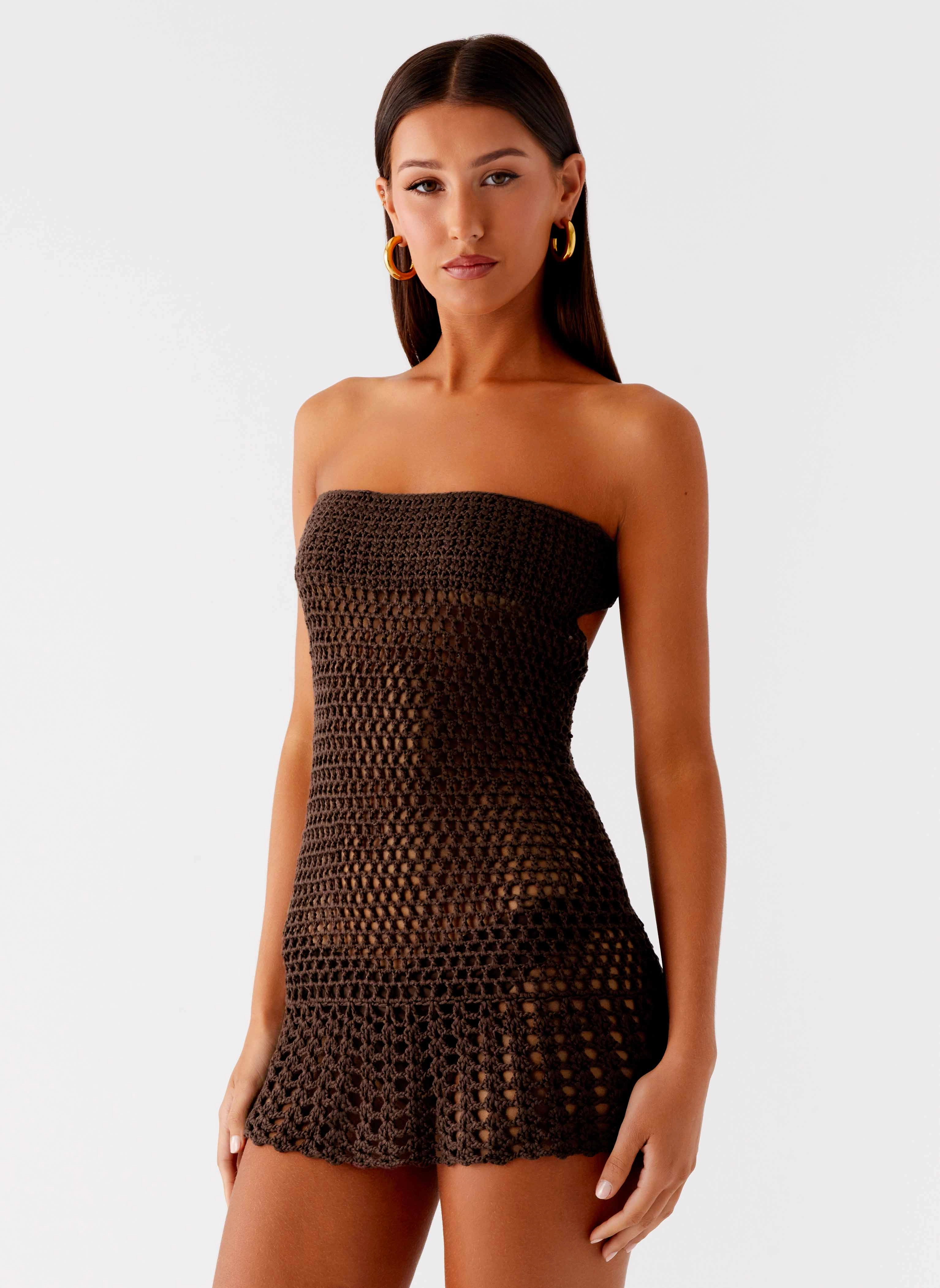Kaiane Strapless Crochet Mini Dress - Chocolate Modern Puffer