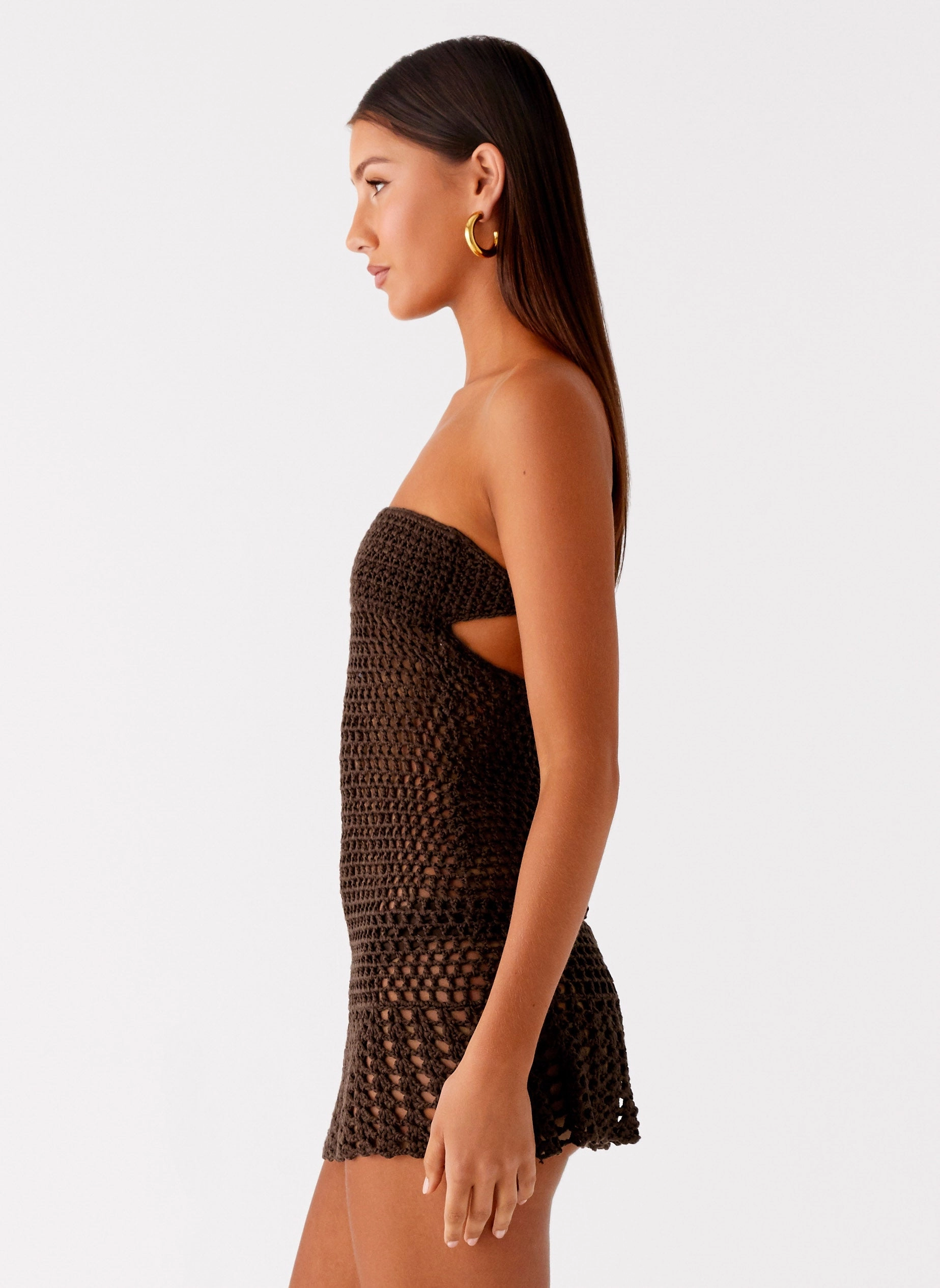 Kaiane Strapless Crochet Mini Dress - Chocolate Chilly Protection Coat All-Weather Protection
