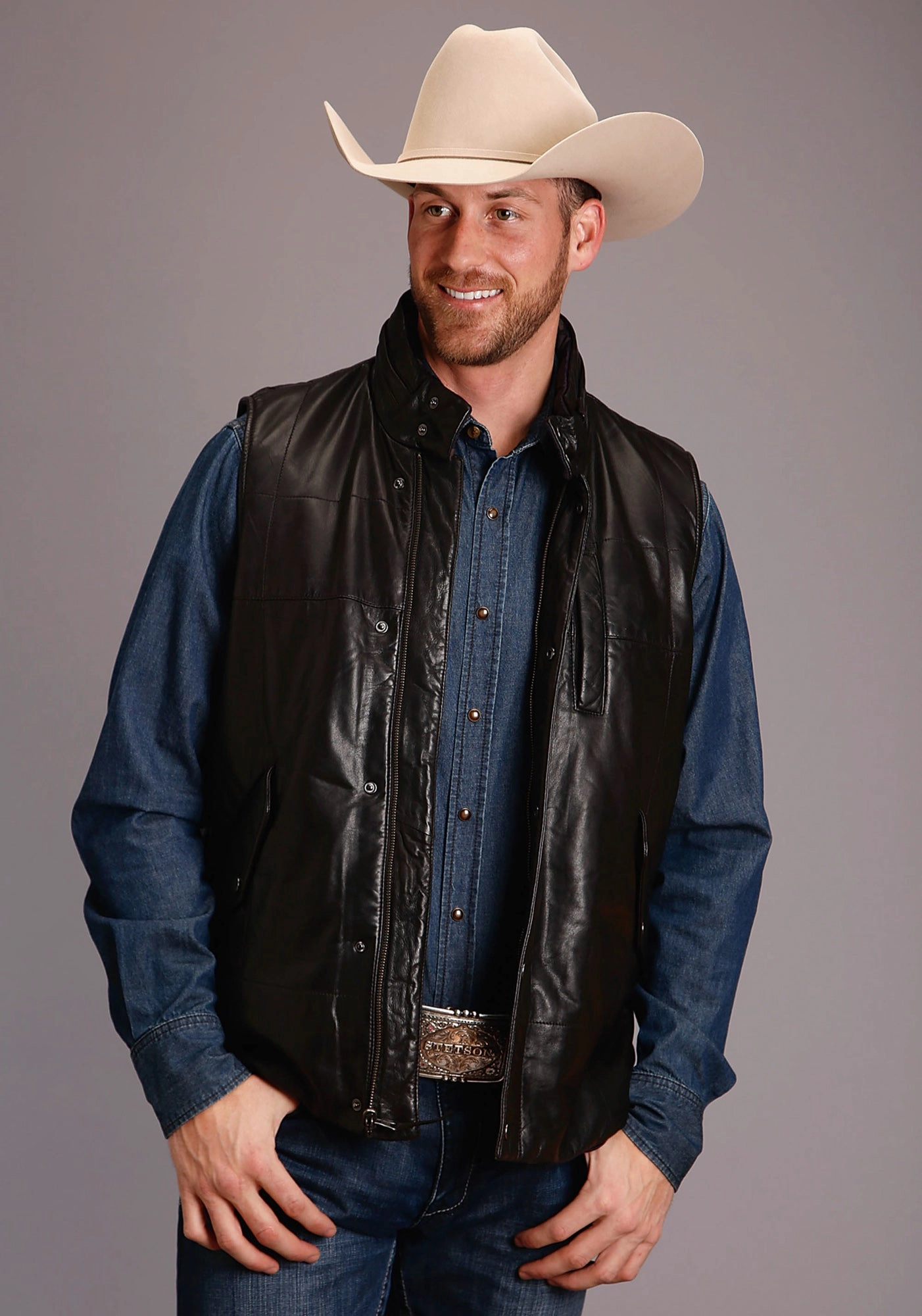 Heavyweight Durability Layered Hem Design Stetson Mens Black 100% Wool Reversible Camo Vest