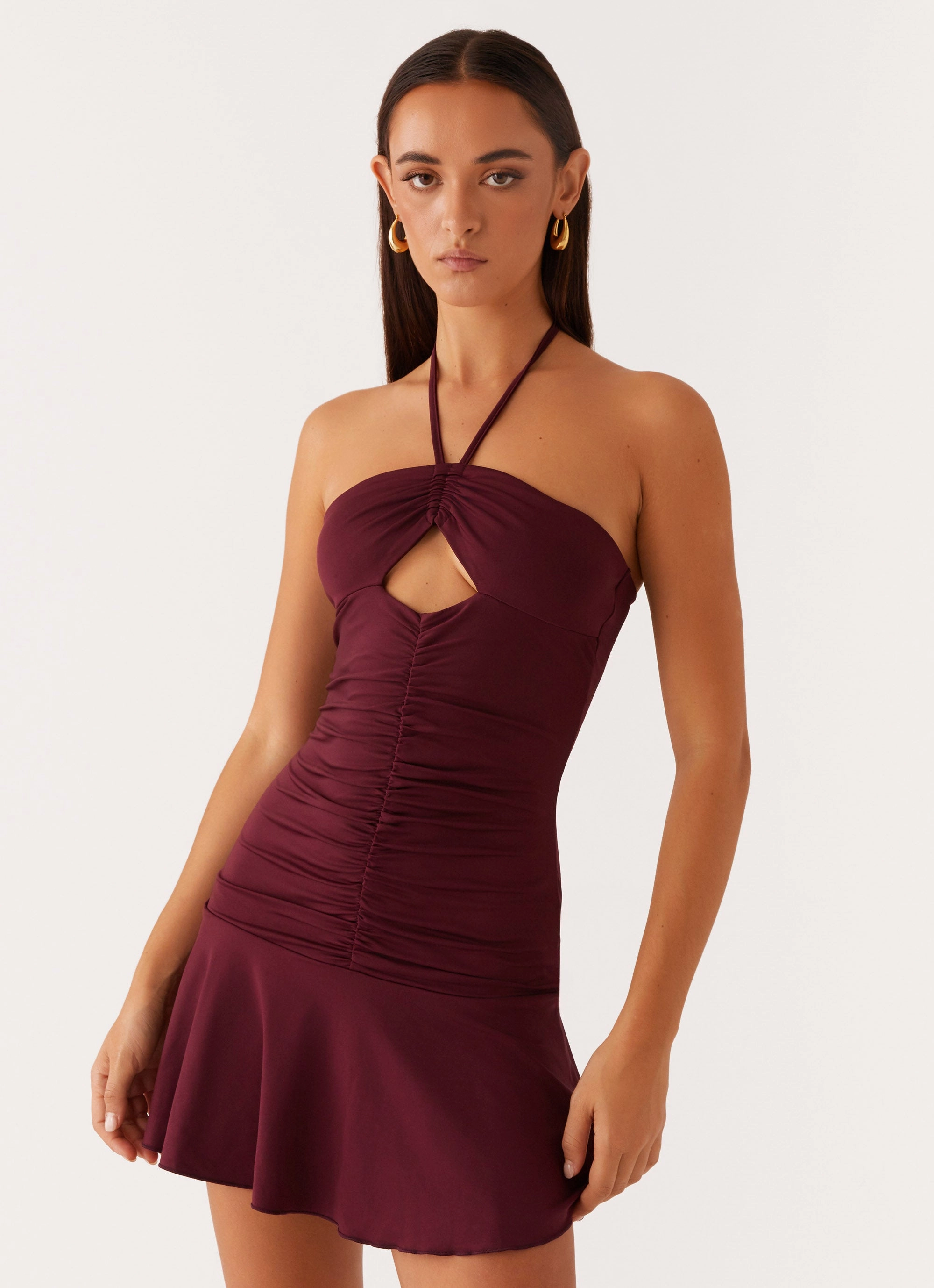 Timeless Layering Katrina Halterneck Mini Dress - Deep Maroon