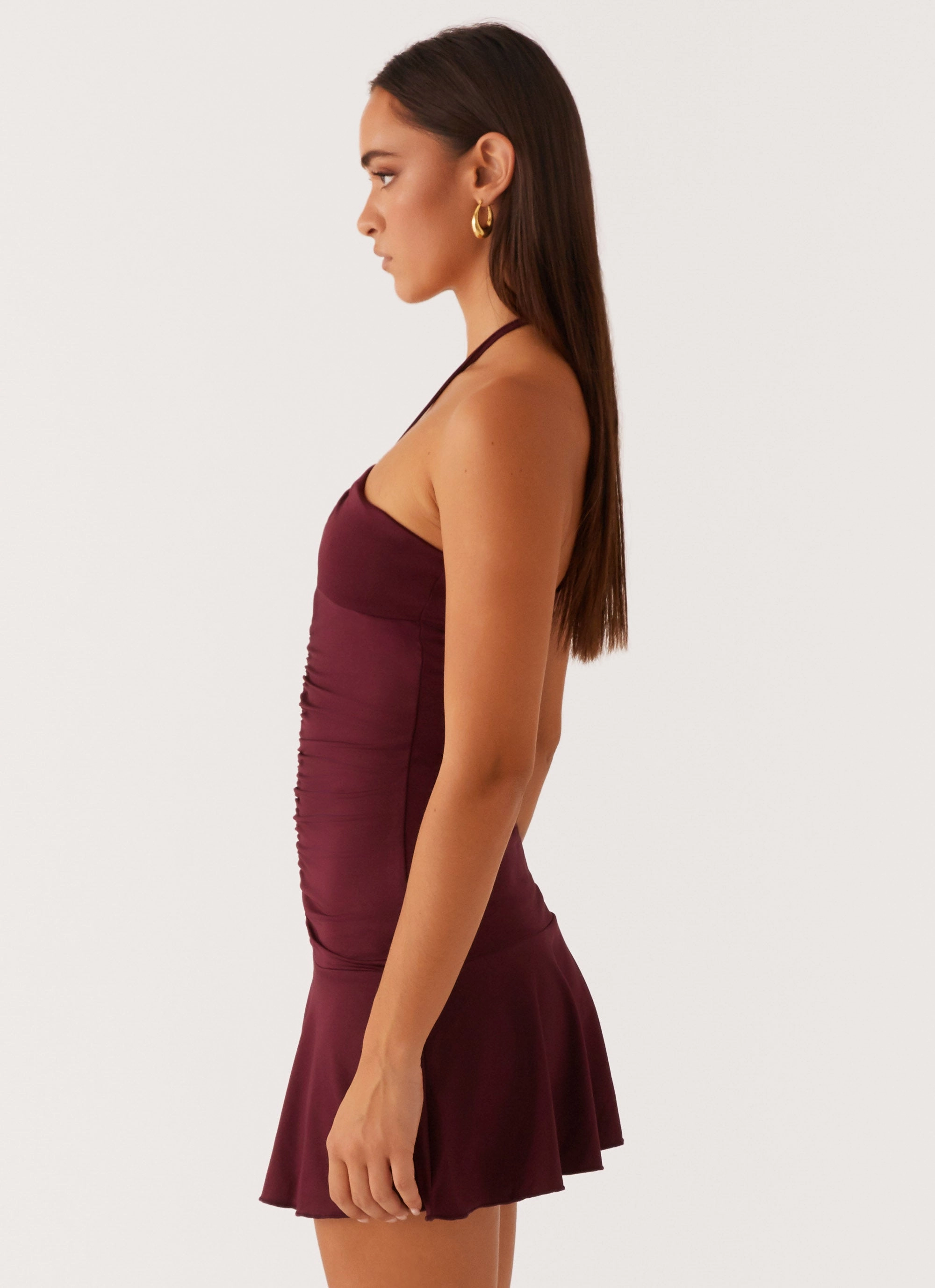 Katrina Halterneck Mini Dress - Deep Maroon Bold Look Everyday Layers