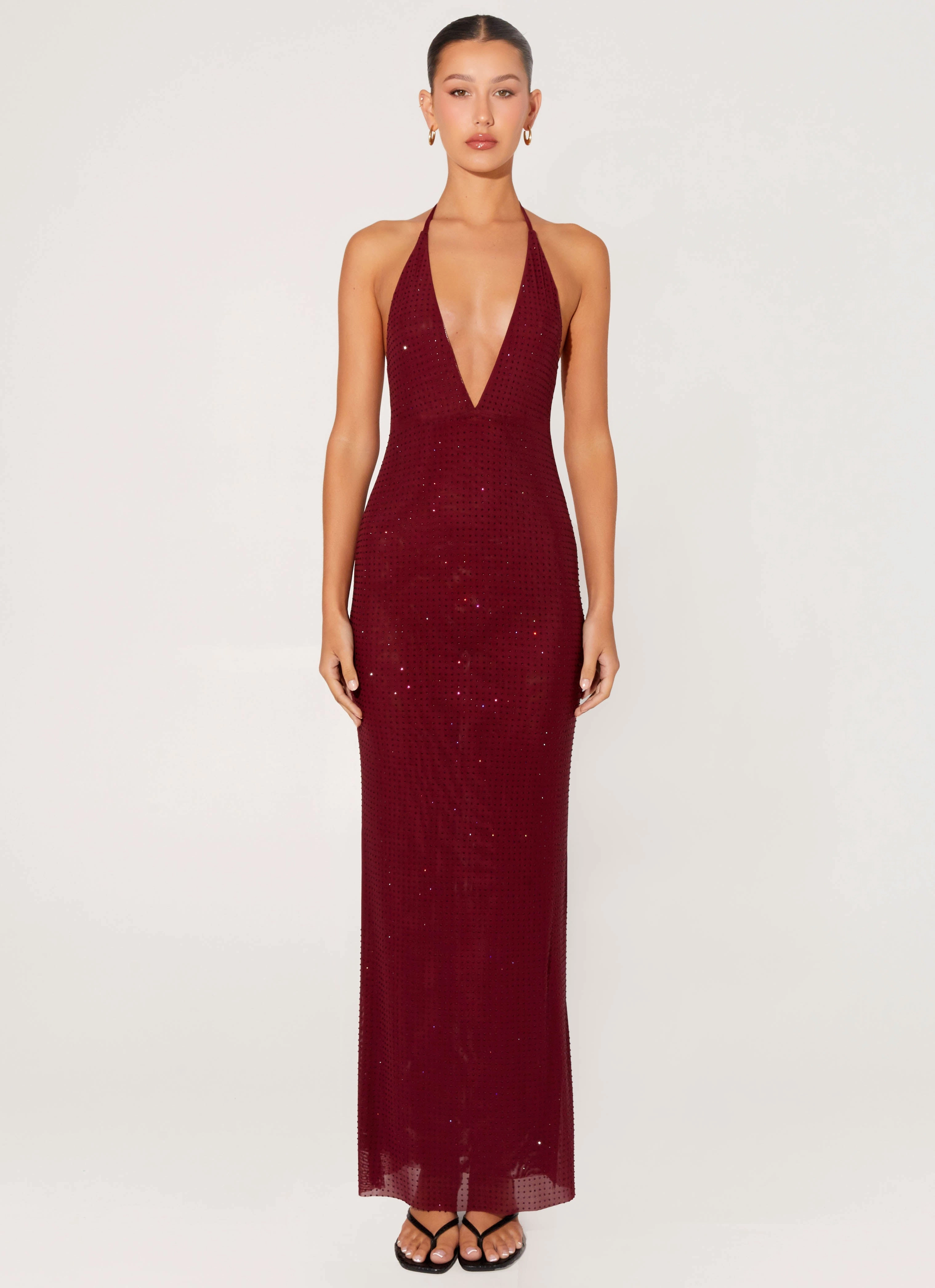 Keliese Beaded Maxi Dress - Burgundy Cold Protection