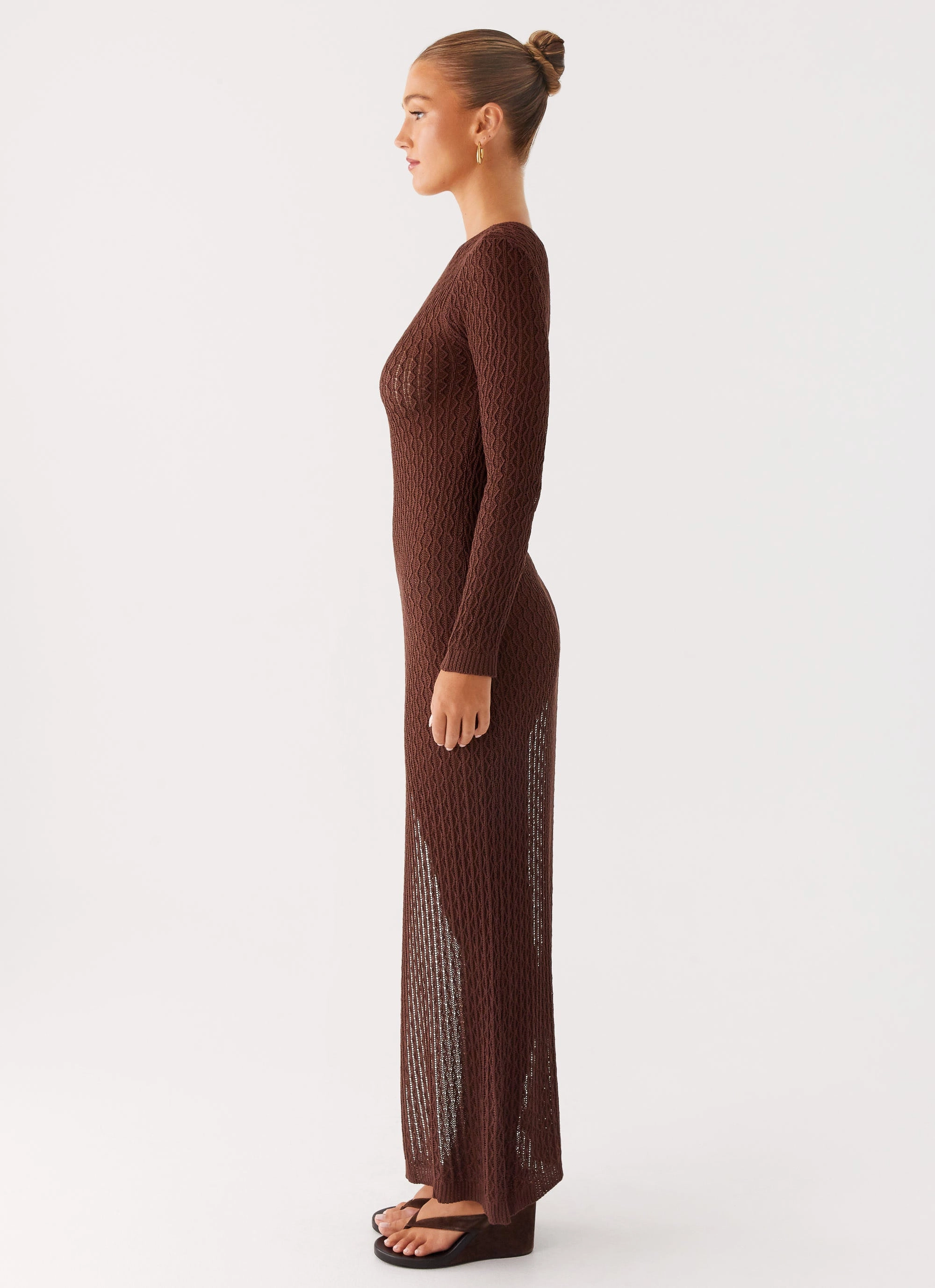 Modern Appearance Flared-Hem Kerri Knit Maxi Dress - Dark Chocolate