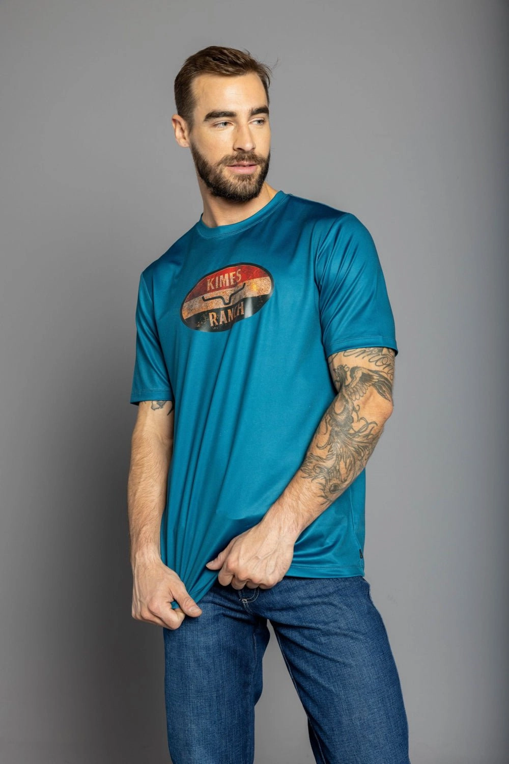 Easygoing Design Kimes Ranch Mens American Standard Tech Tee Blue Polyester Blend S/S T-Shirt