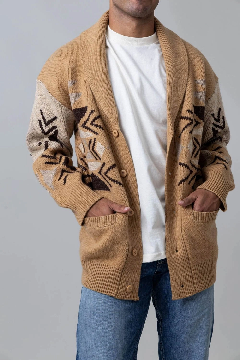 All-Purpose Wear Easy Care Material Kimes Ranch Mens Artesia WW Brown Wool Blend Cardigan Sweater