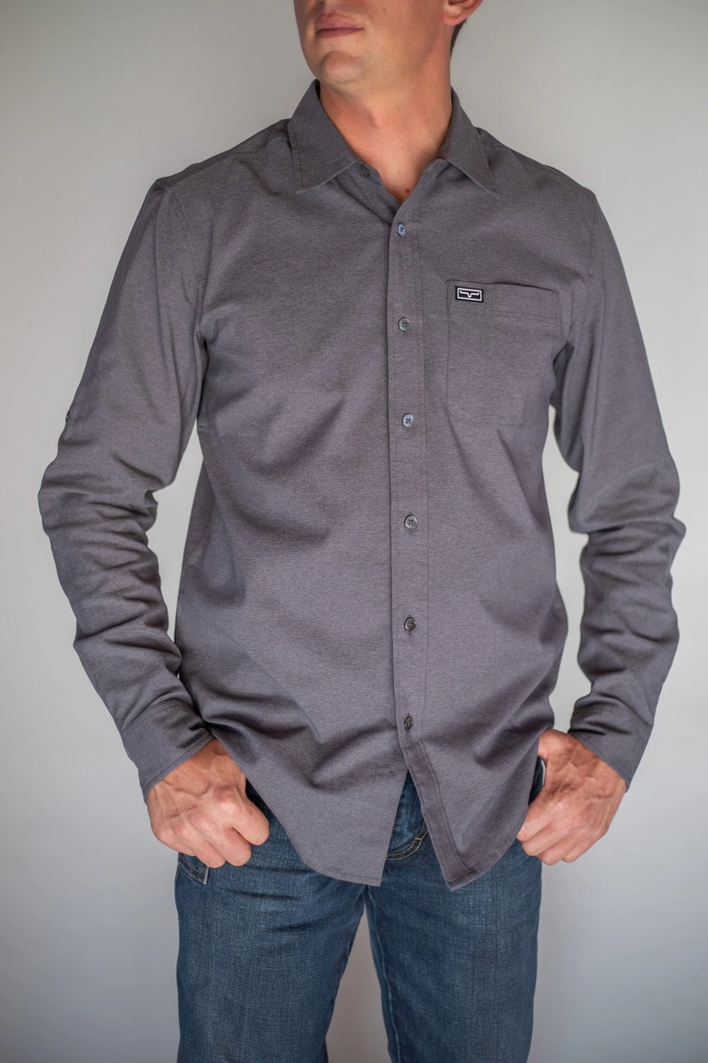 Kimes Ranch Mens Cochise Charcoal Heather Cotton blend L/S Shirt Winter Essentials Resort Wear