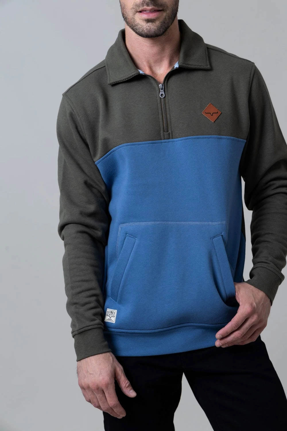 Kimes Ranch Mens Diamond Head Army/Blue Cotton Blend 1/4 Zip Sweater Pre Shrunk Cotton Blend