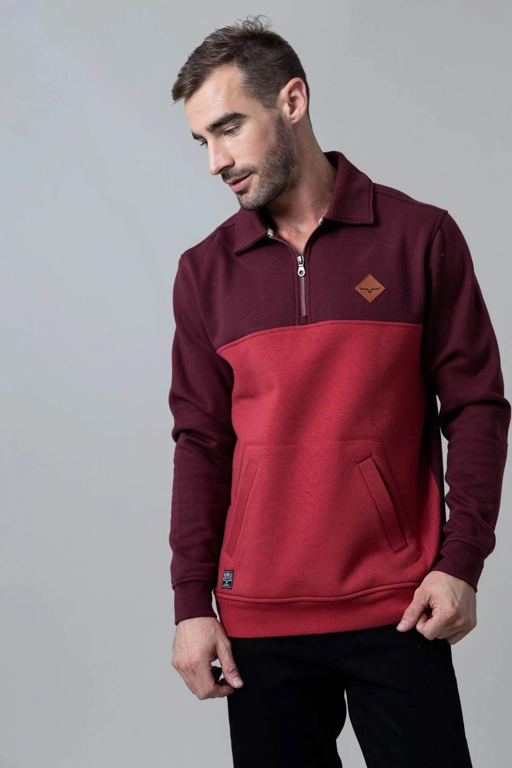 Kimes Ranch Mens Diamond Head Burgundy/Red Cotton Blend 1/4 Zip Sweater Abrasion Resistant Edges Reinforced Collar