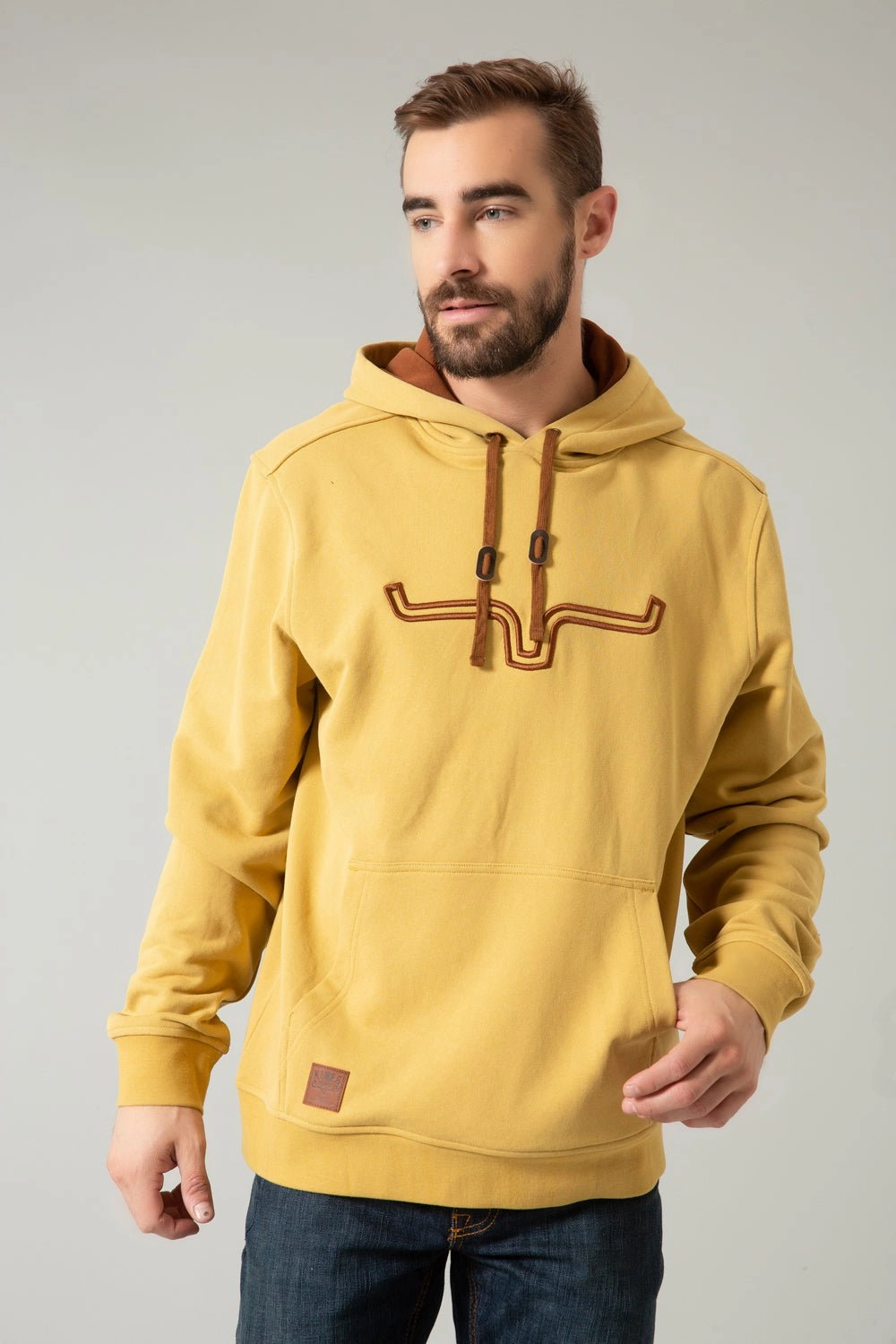 Easy Movement Cut Kimes Ranch Mens Fast Talker Mustard 100% Cotton Hoodie