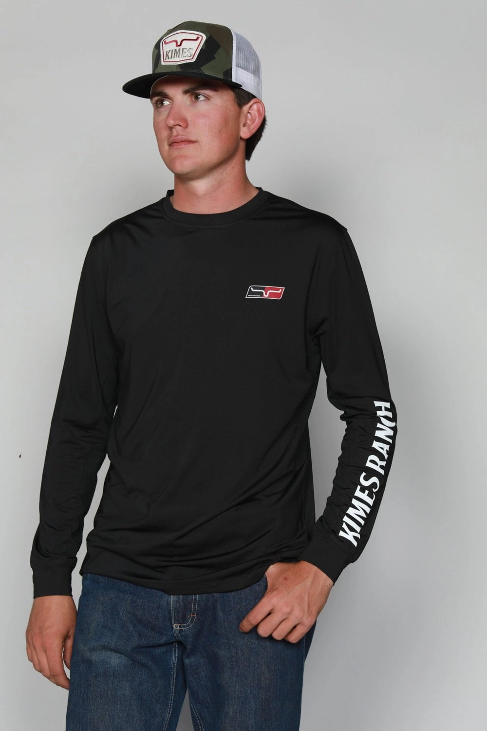crew neck Timeless Piece Kimes Ranch Mens K1 Tech Tee Black Polyester Blend L/S T-Shirt
