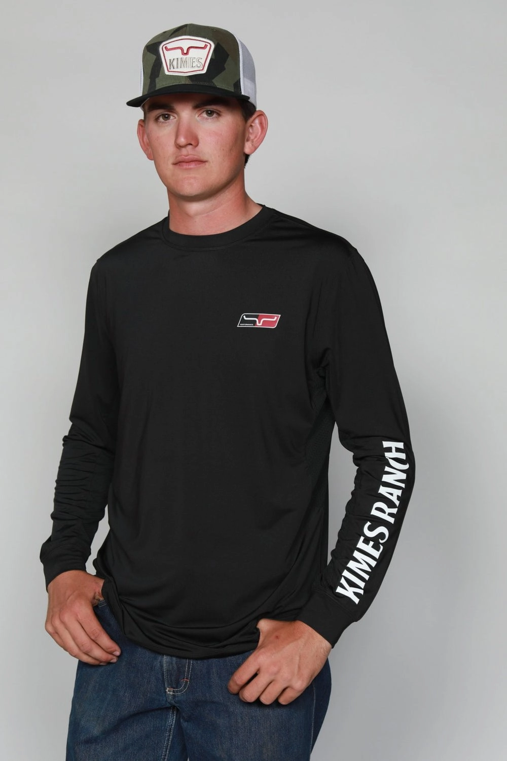 Kimes Ranch Mens K1 Tech Tee Black Polyester Blend L/S T-Shirt Embellished Neckline