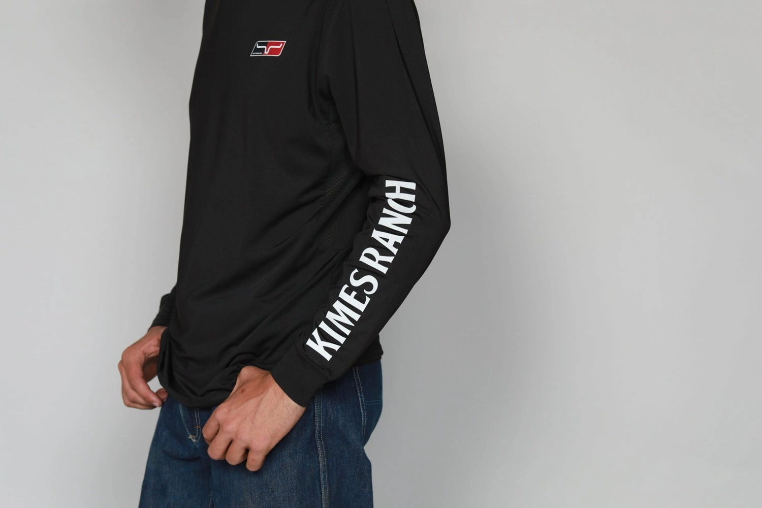 Cuffed hem Kimes Ranch Mens K1 Tech Tee Black Polyester Blend L/S T-Shirt