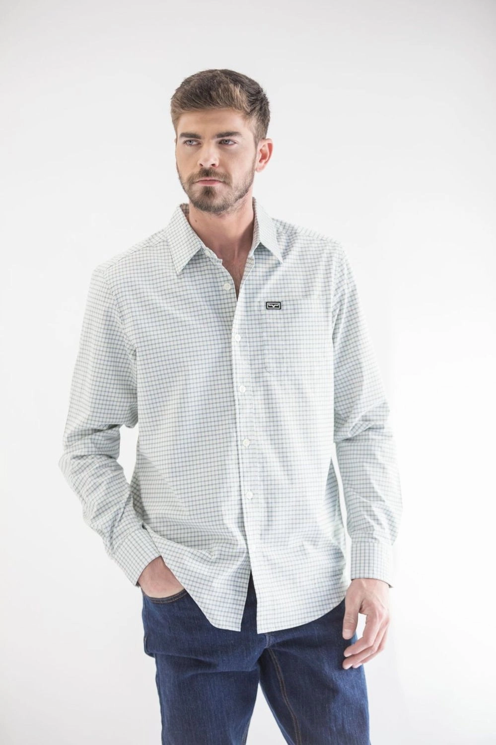 Kimes Ranch Mens Linville Silver White Cotton blend L/S Shirt holiday season Minimalist Closure