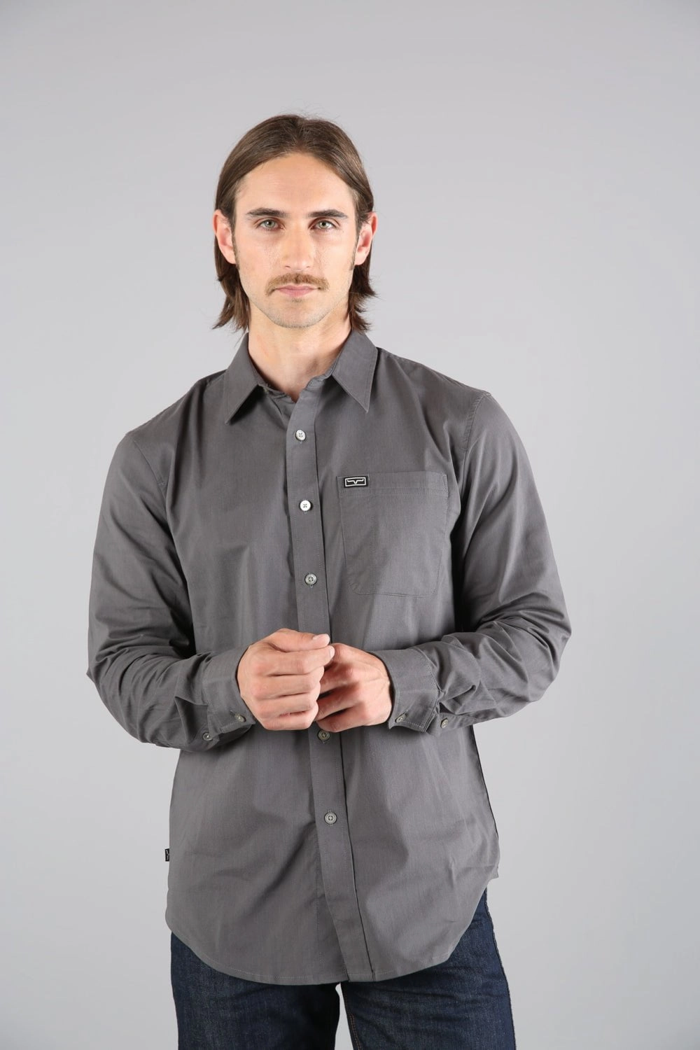 Kimes Ranch Mens Linville Solid Pewter Cotton Blend L/S Shirt gender-neutral Functional Wear
