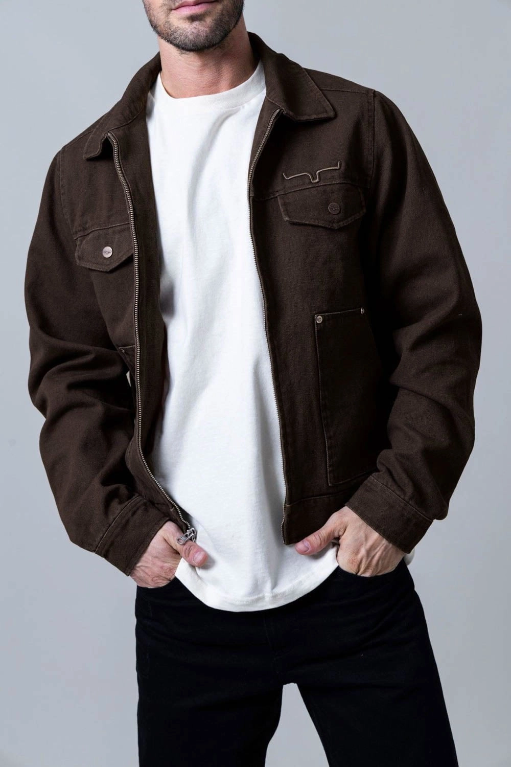 Kimes Ranch Mens Logan Dark Brown 100% Cotton Jacket All Weather Piece Flexible Shoulder Design