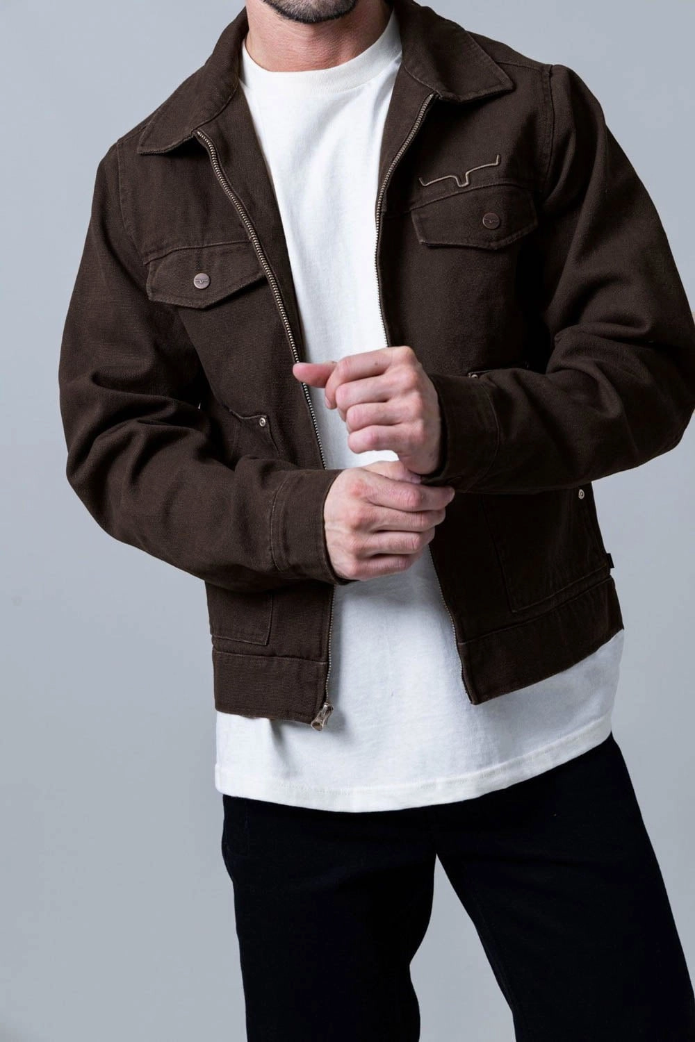 Contrast Stitch Articulated Sleeves Kimes Ranch Mens Logan Dark Brown 100% Cotton Jacket