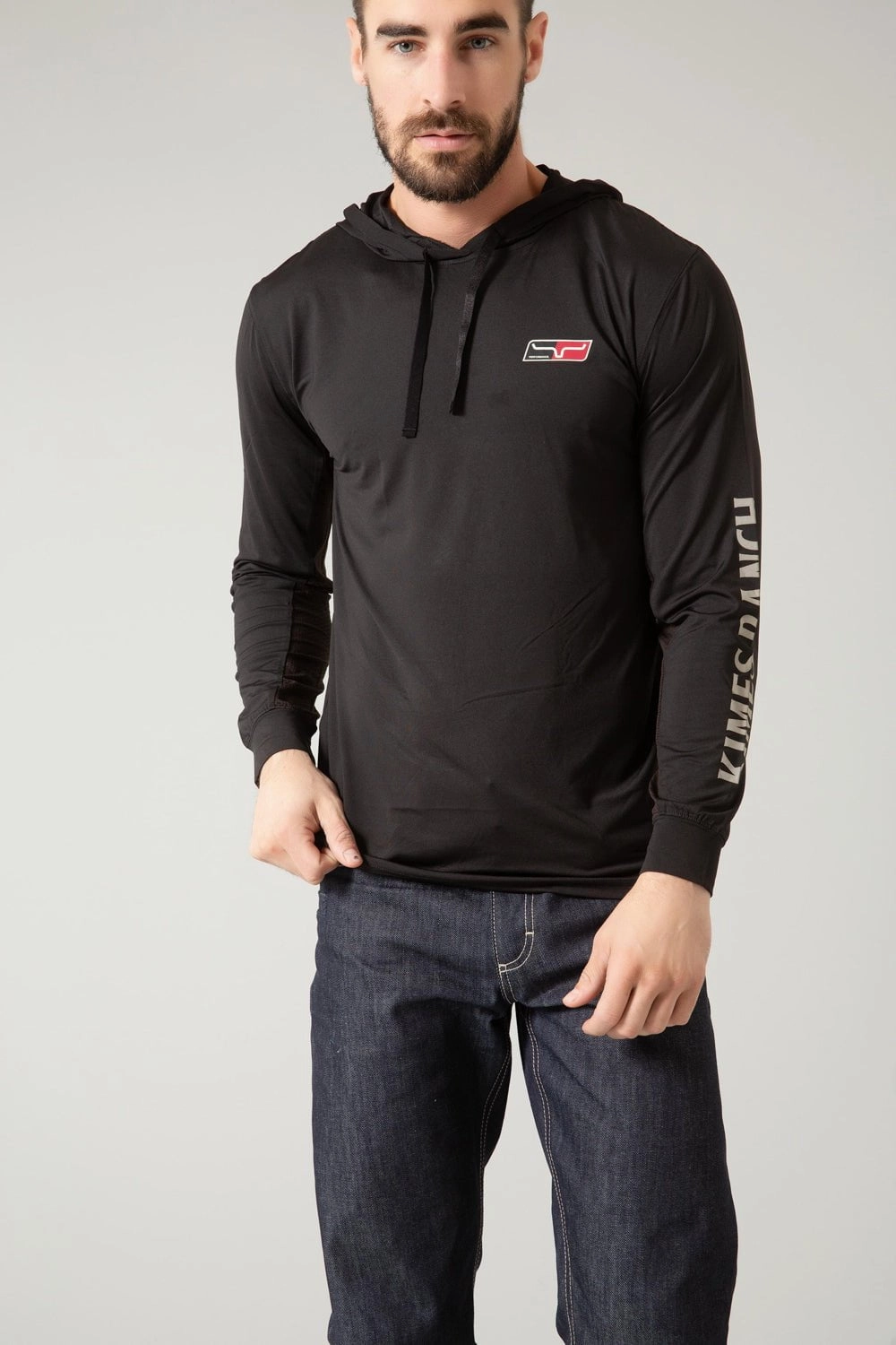 Kimes Ranch Mens Ninja Hood Tech Tee Black Poly/Spandex L/S T-Shirt Low Environmental Impact