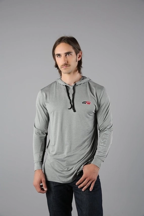 Kimes Ranch Mens Ninja Hood Tech Tee Grey Heather Poly/Spandex L/S T-Shirt Breathable mesh panel