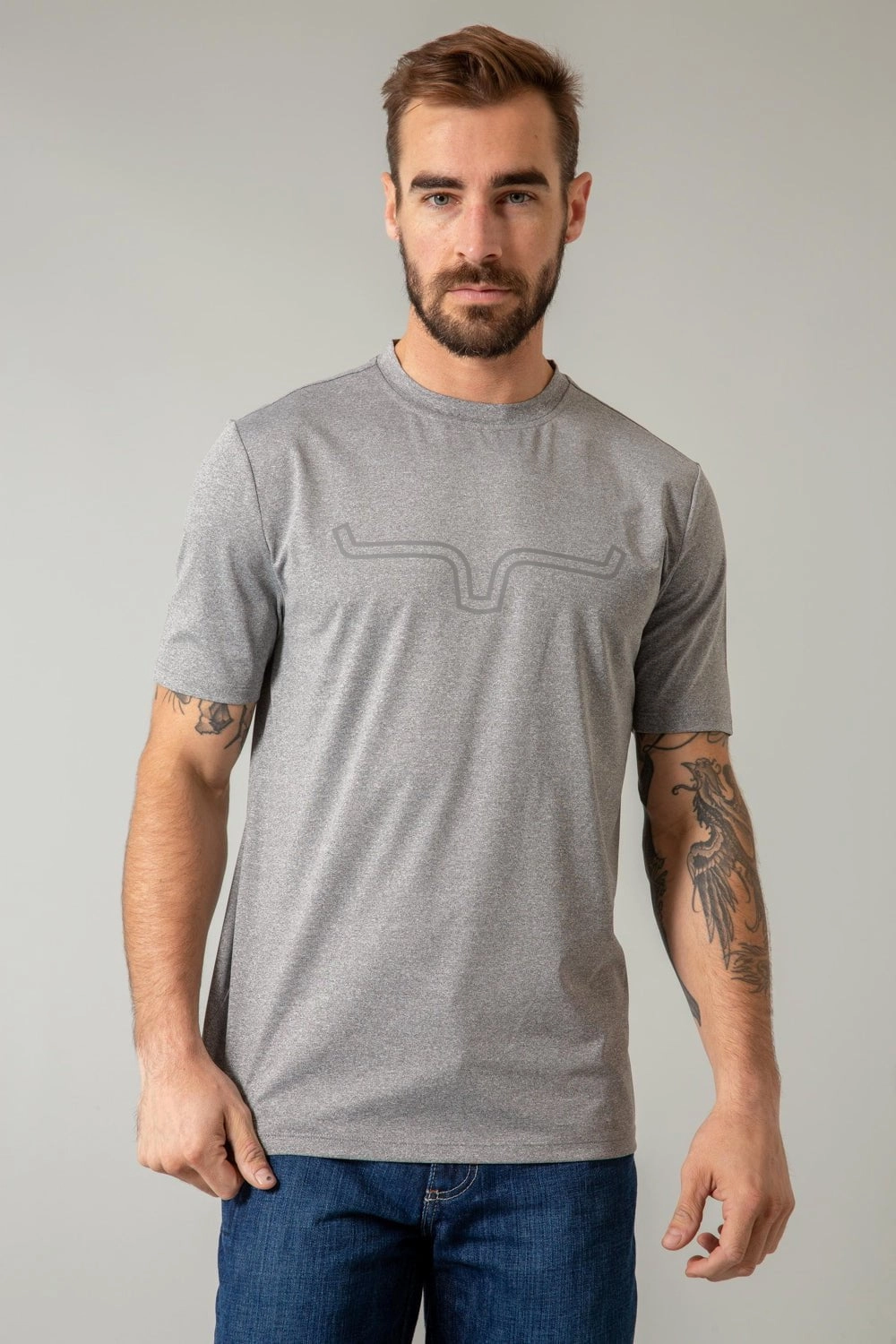 Kimes Ranch Mens Outlier Tech Heather Grey Cotton Blend S/S T-Shirt V-Neck Comfort and Ease