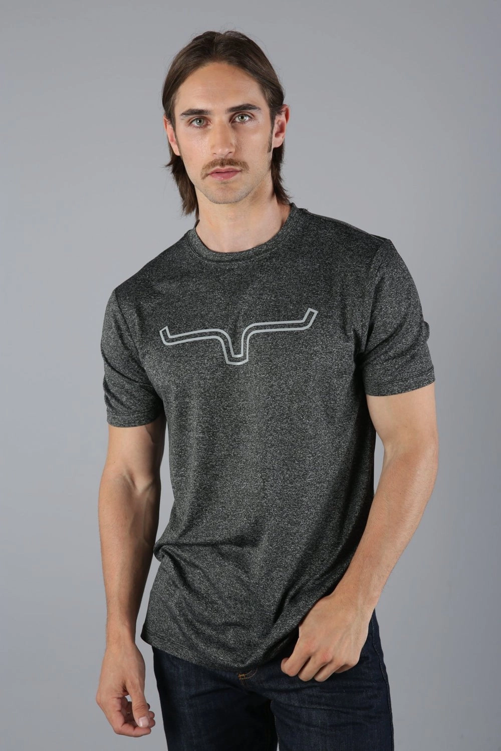 Kimes Ranch Mens Outlier Tech Tee Charcoal Heather Cotton Blend S/S T-Shirt Ultra Soft Blended Textile Layering Essential