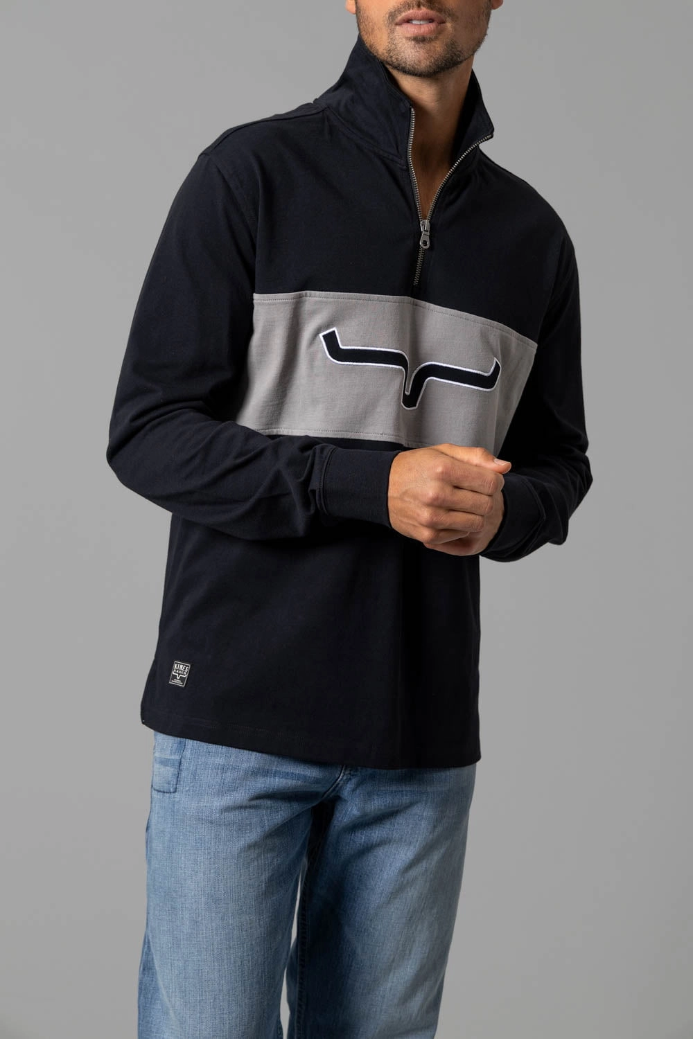 Subtle Print High-End Finish Kimes Ranch Mens Razor Rugby Black 100% Cotton Sweatshirt