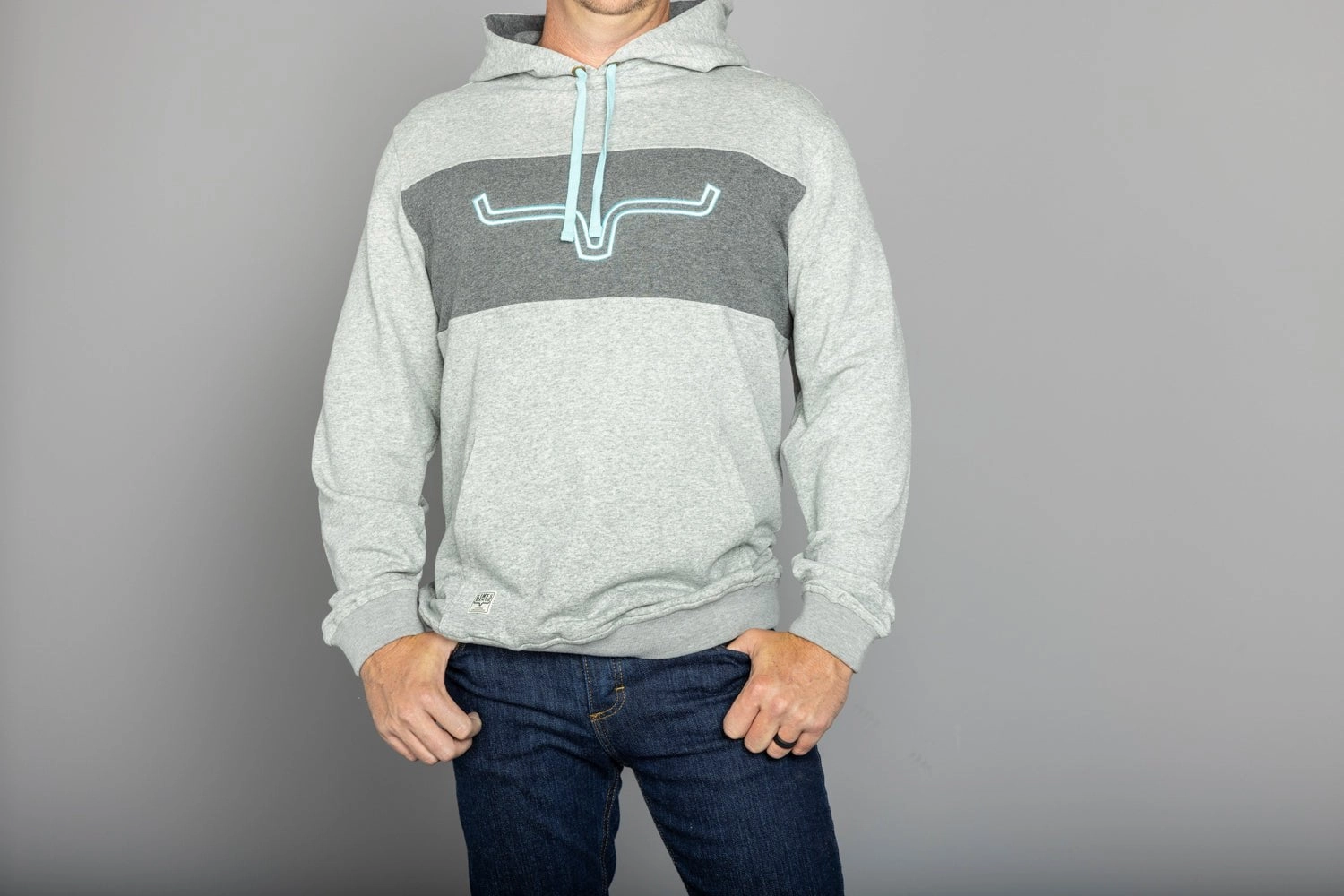 Kimes Ranch Mens Side Winder Hood Grey Heather 100% Cotton Hoodie Simple Layers