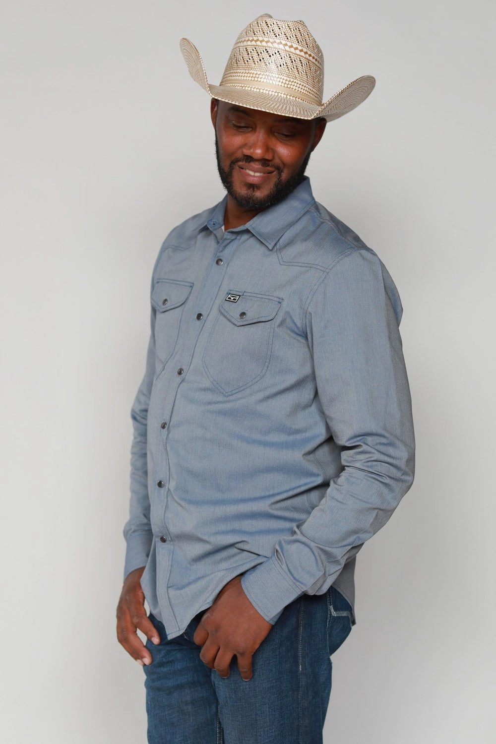 Kimes Ranch Mens Tucson HB Indigo Cotton Blend L/S Western Shirt Spring Collection Reinforced Side Vents