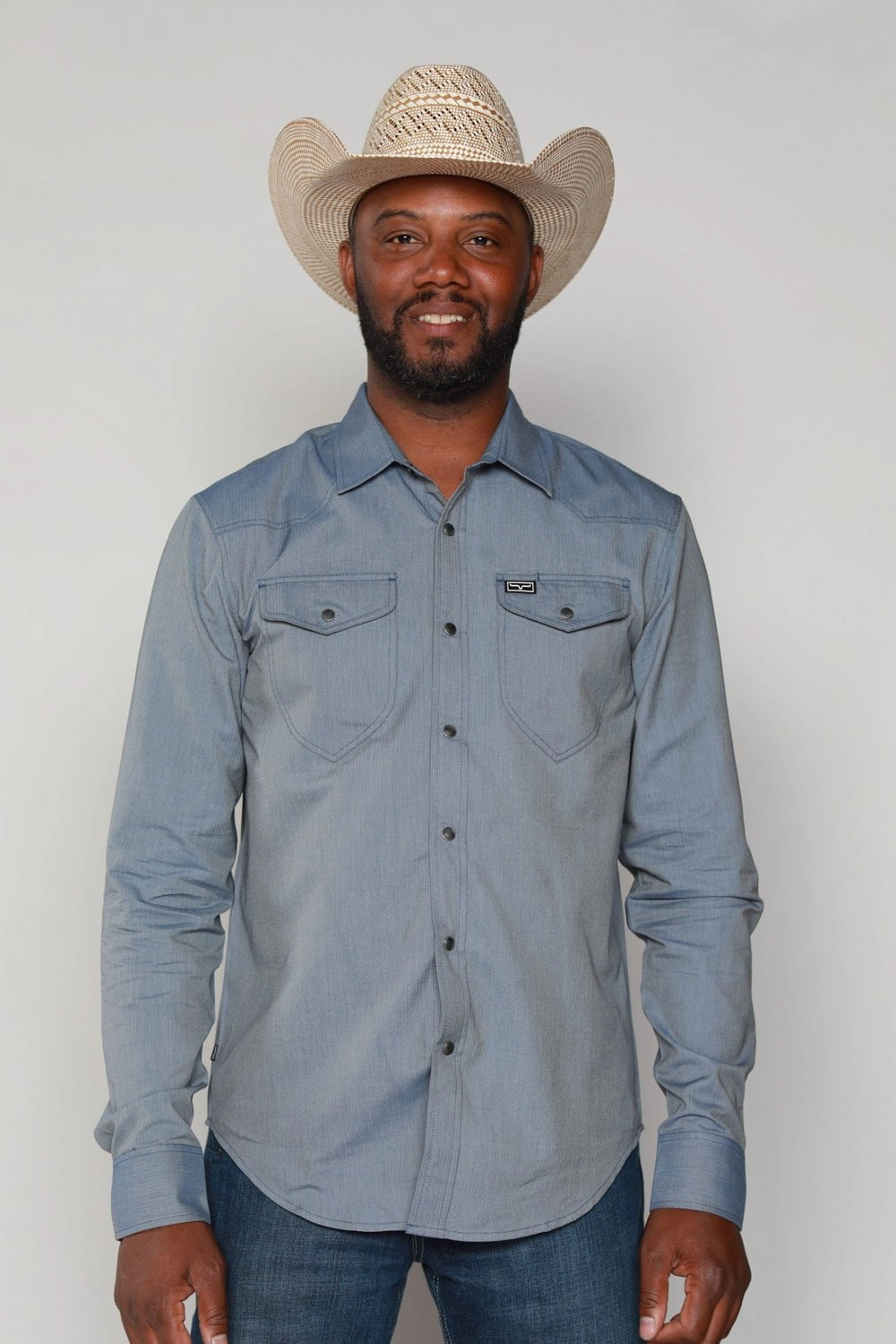 Embellished Neckline Effortless Style Kimes Ranch Mens Tucson HB Indigo Cotton Blend L/S Western Shirt