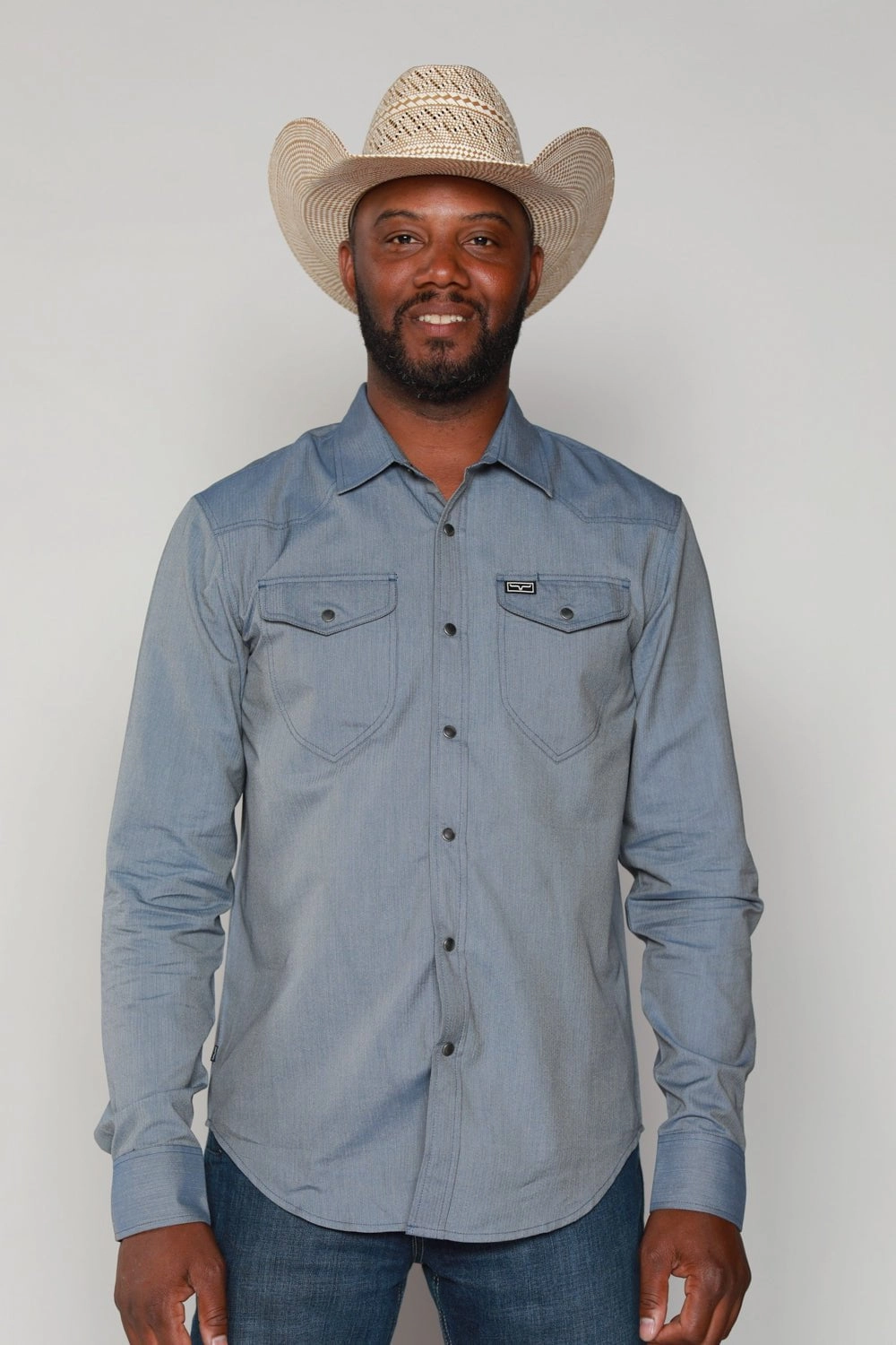 Kimes Ranch Mens Tucson HB Indigo Cotton Blend L/S Western Shirt Eco Dye Technique