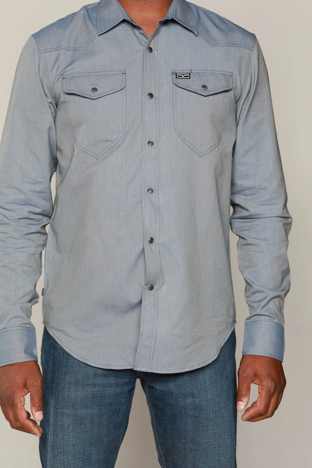Petite Cut Kimes Ranch Mens Tucson HB Indigo Cotton Blend L/S Western Shirt