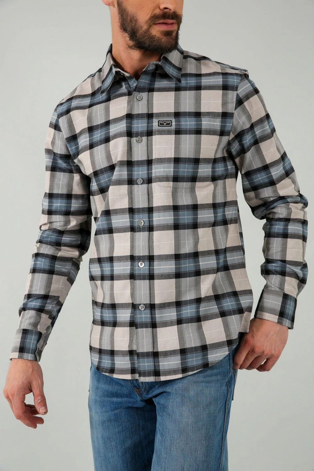 Sporty Look Abrasion resistant Kimes Ranch Mens Twin Peaks Flannel Dress Blue/Charcoal Cotton blend L/S Shirt